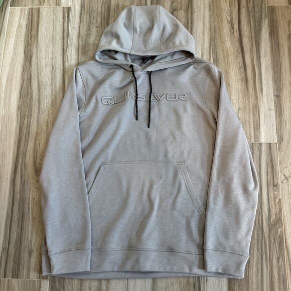Quicksilver Hoodie Pullover Jacket Gray Size XL 3D Spellout Skater Grunge - Picture 1 of 7
